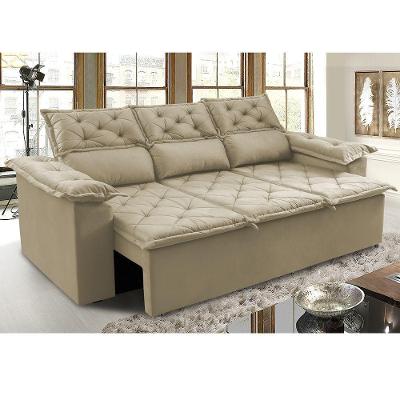 Sofá Top Compact 200cm Retrátil E Reclinável 3 Lugares Bege