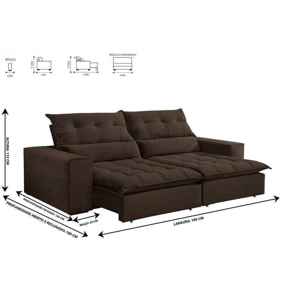 Sofá Retrátil E Reclinável Orion 1,80m 02 Lugares Txr Marrom - 7