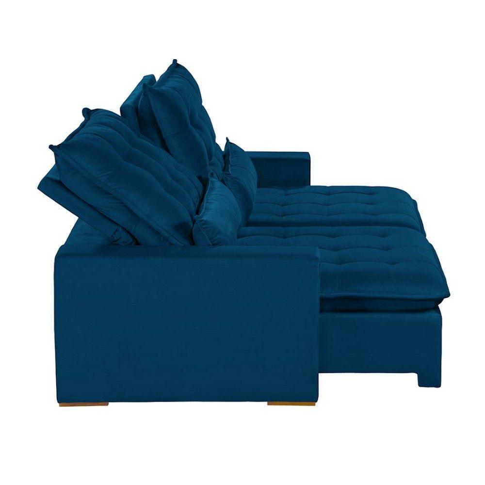 Sofá 6 Lugares 2.90 Mt Retrátil E Reclinável Veludo Azul - 7