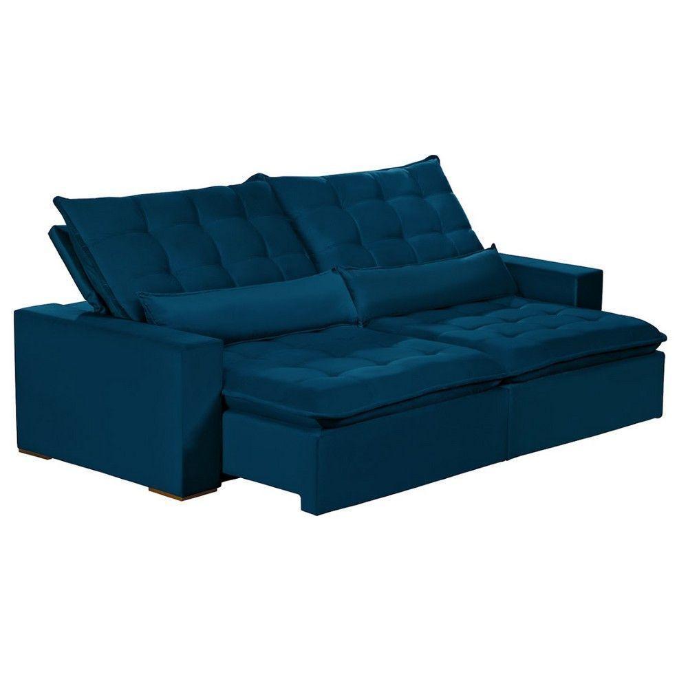 Sofá 6 Lugares 2.90 Mt Retrátil E Reclinável Veludo Azul - 8