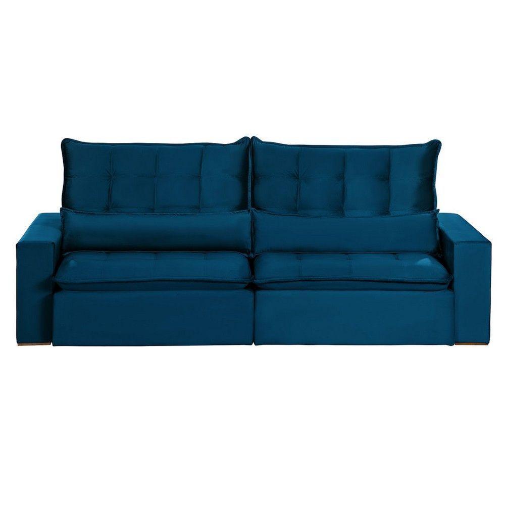 Sofá 6 Lugares 2.90 Mt Retrátil E Reclinável Veludo Azul - 10