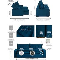 Sofá 6 Lugares 2.90 Mt Retrátil E Reclinável Veludo Azul - 17