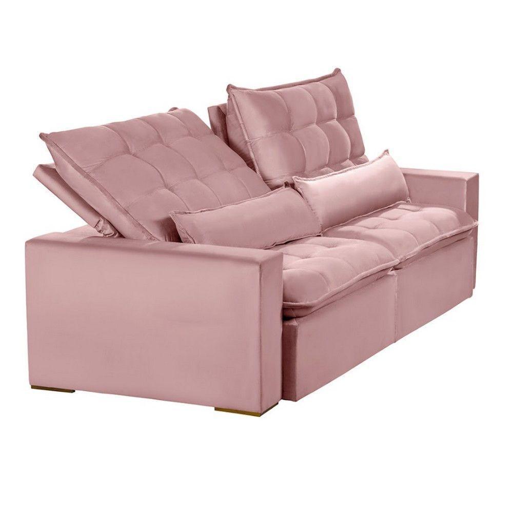 Sofá 6 Lugares 2.90 Mt Retrátil E Reclinável Veludo Rose - 5
