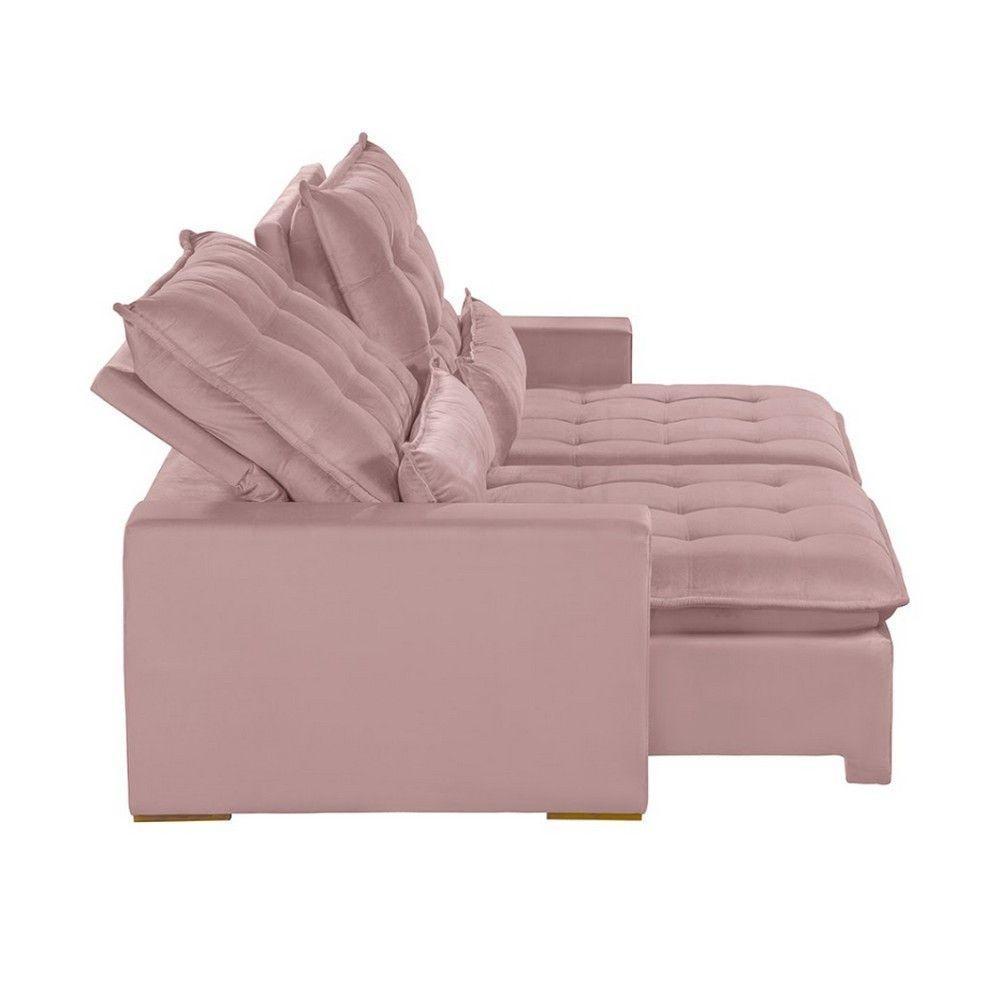 Sofá 6 Lugares 2.90 Mt Retrátil E Reclinável Veludo Rose - 7