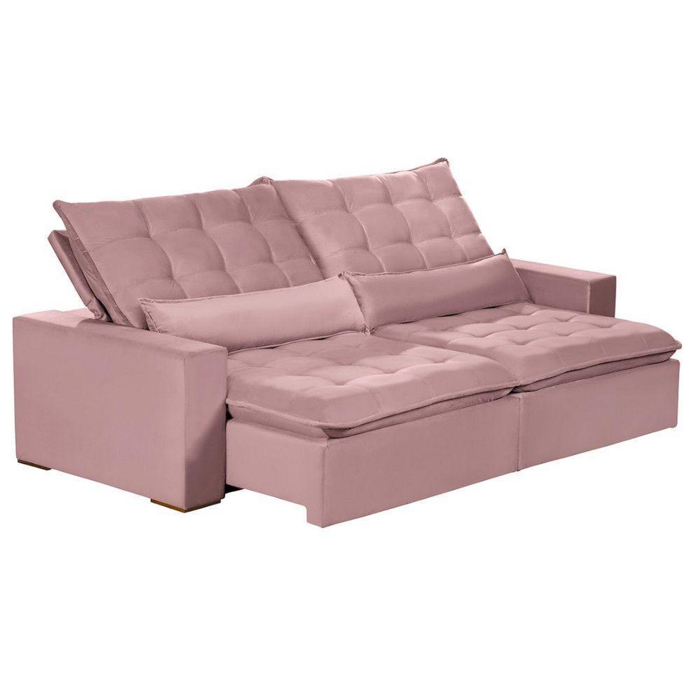 Sofá 6 Lugares 2.90 Mt Retrátil E Reclinável Veludo Rose - 8