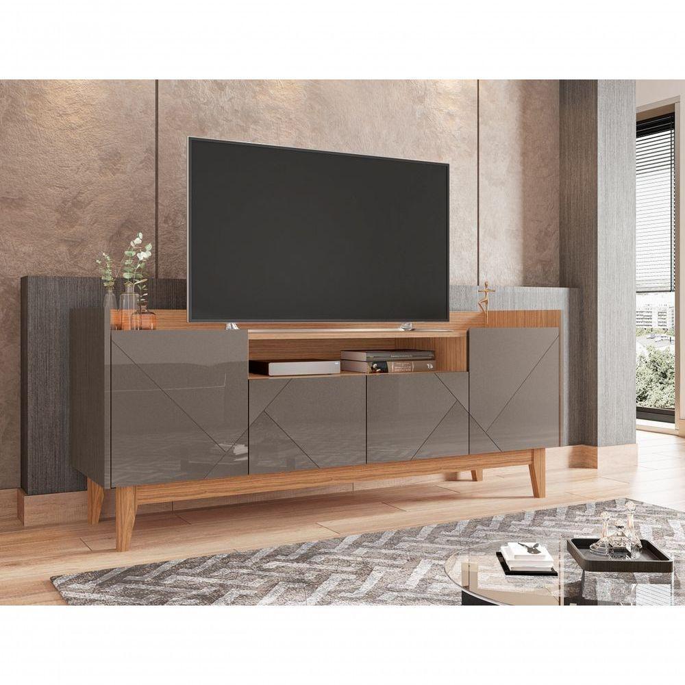 Rack Para Tv Viktor Com Frisos Nas Portas Cinza Noce - 2