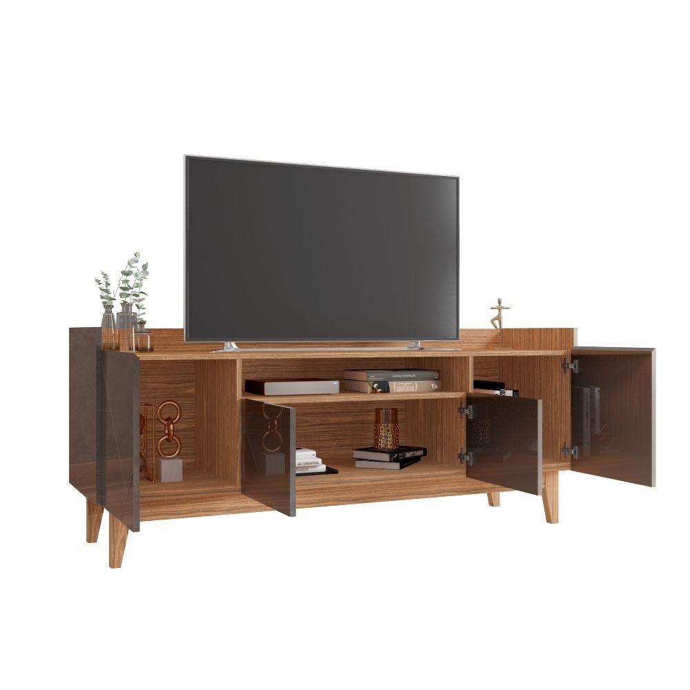 Rack Para Tv Viktor Com Frisos Nas Portas Cinza Noce - 4