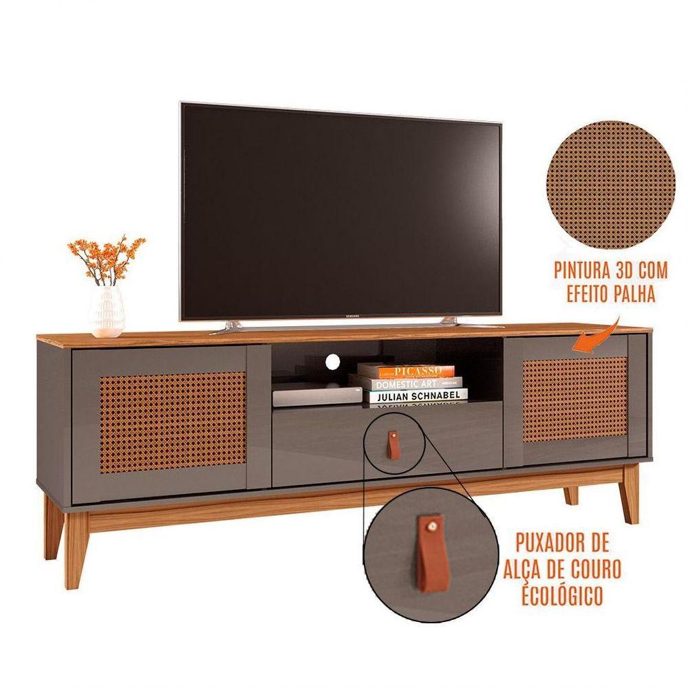 Rack Sala Esmeralda Para Tv Até 60 Polegadas Pés Em Madeira Cinza Perola/noce - 8