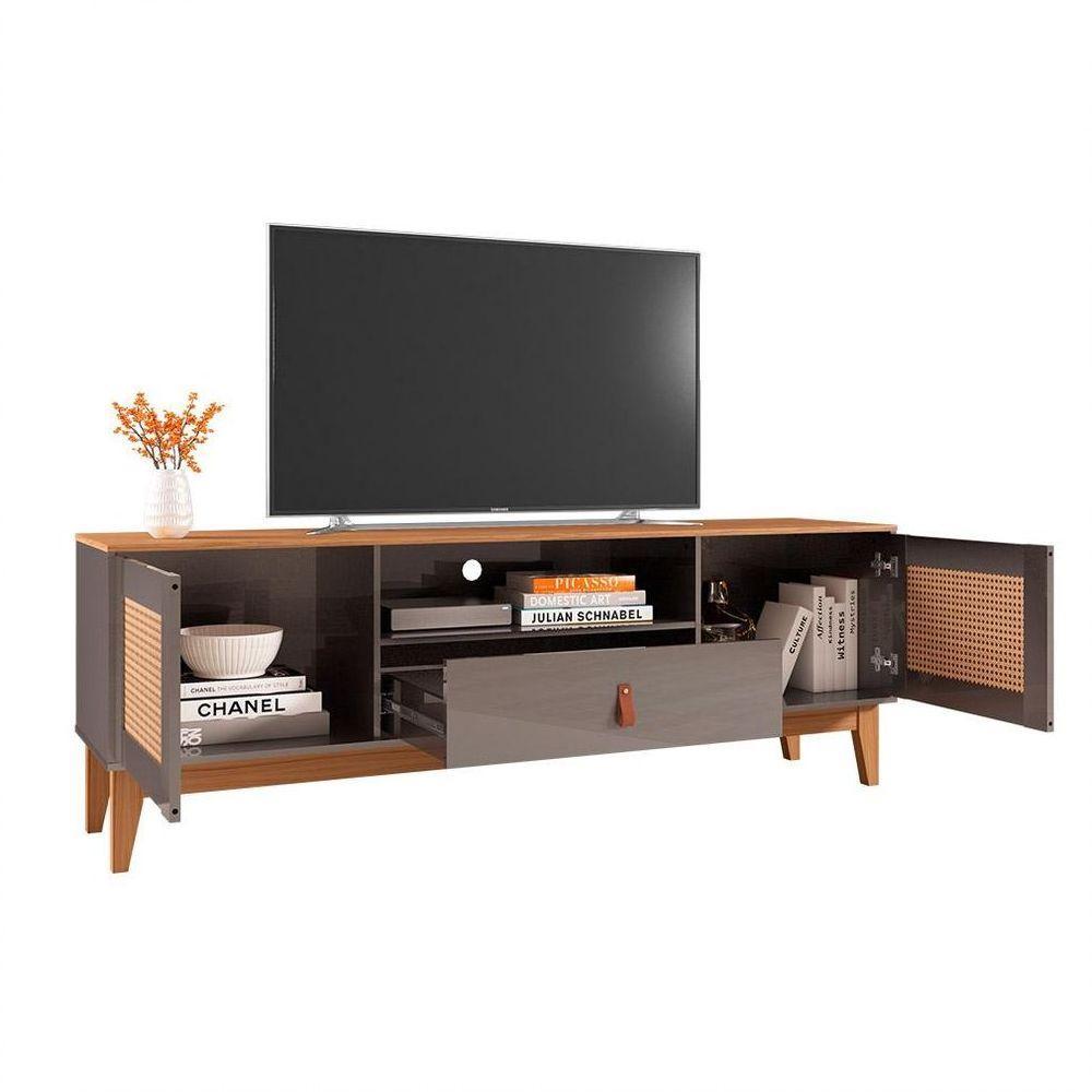 Rack Sala Esmeralda Para Tv Até 60 Polegadas Pés Em Madeira Cinza Perola/noce - 9