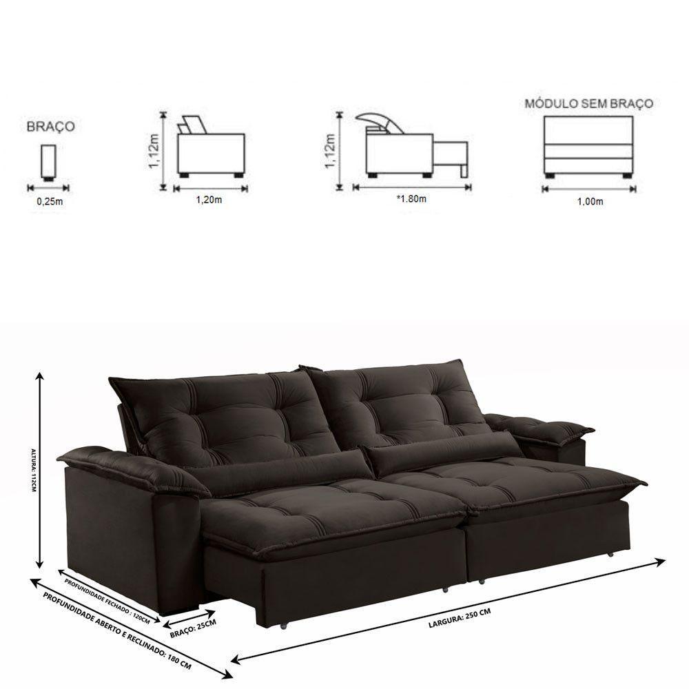 Sofá Retrátil E Reclinável Apolo 2,50m 4 Lugares Marrom - 7