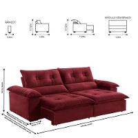 Sofá Retrátil E Reclinável Atenas 2,50m 4 Lugares Bordô - 7