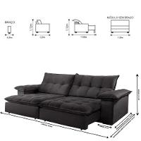 Sofá Retrátil E Reclinável Atlanta 2,50m 4 Lugares Cinza - 7