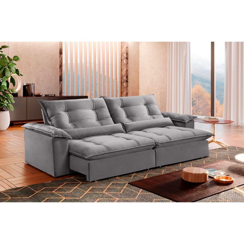 Sofá Retrátil E Reclinável Apolo 2,50m 4 Lugares Prata - 1