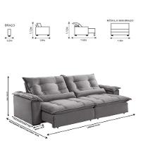 Sofá Retrátil E Reclinável Apolo 2,50m 4 Lugares Prata - 7