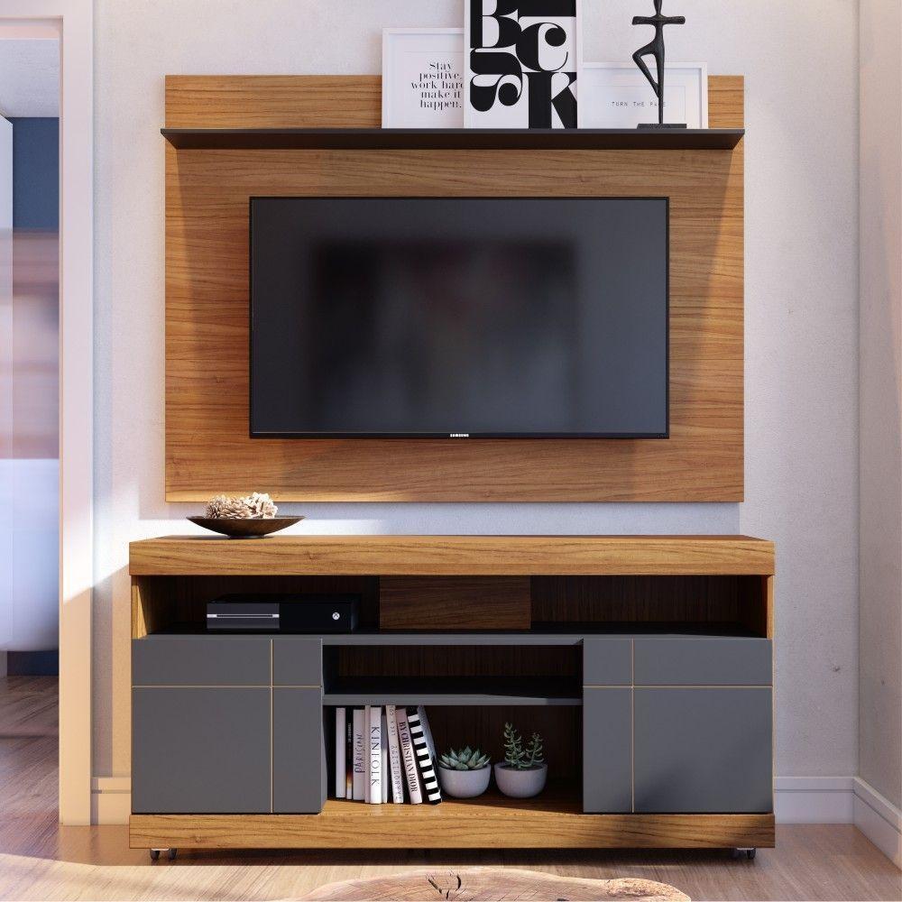 Home Para Tv Com Portas Vernita Noce Preto - 1