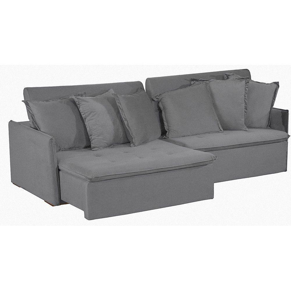 Sofá 5 Lugares 2.50 Mt Com Molas Retrátil E Reclinável Cinza - 4