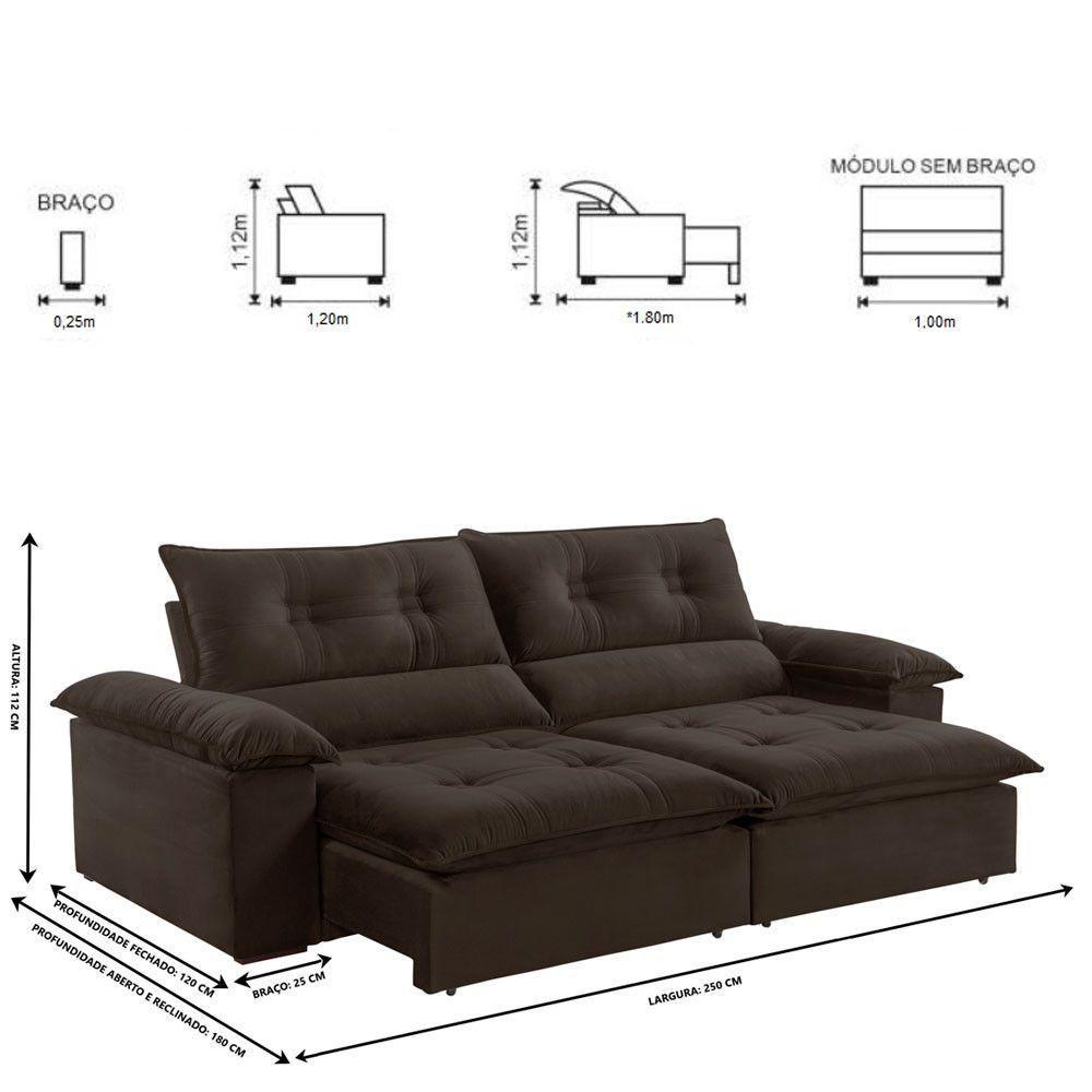 Sofá Retrátil E Reclinável Atenas 2,50m 4 Lugares Marrom - 9