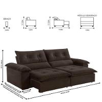 Sofá Retrátil E Reclinável Atenas 2,50m 4 Lugares Marrom - 11
