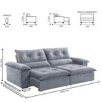 Sofá Retrátil E Reclinável Atenas 2,50m 4 Lugares Prata - 6