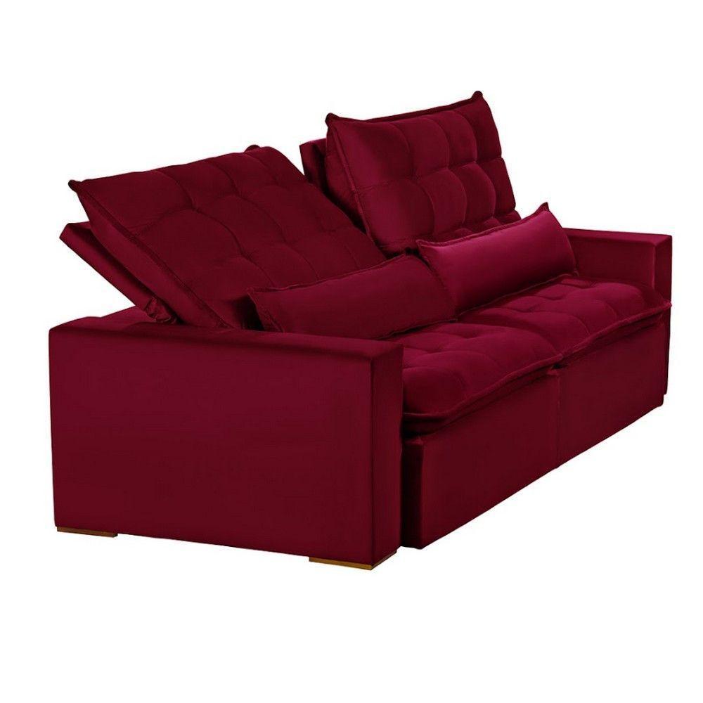 Sofá 6 Lugares 2.90 Mt Retrátil E Reclinável Veludo Vermelho - 5