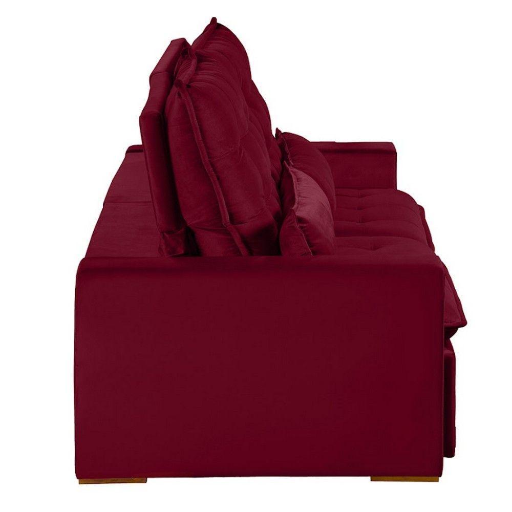 Sofá 6 Lugares 2.90 Mt Retrátil E Reclinável Veludo Vermelho - 6