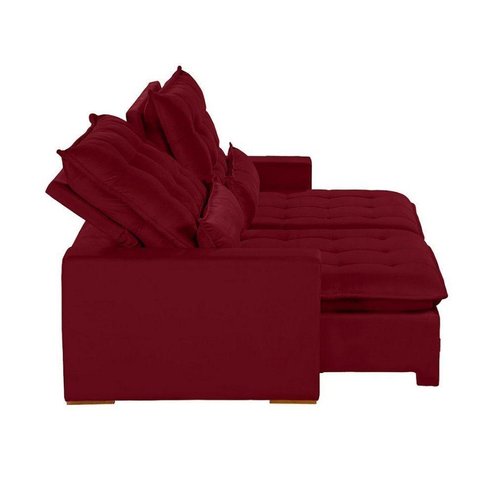 Sofá 6 Lugares 2.90 Mt Retrátil E Reclinável Veludo Vermelho - 7