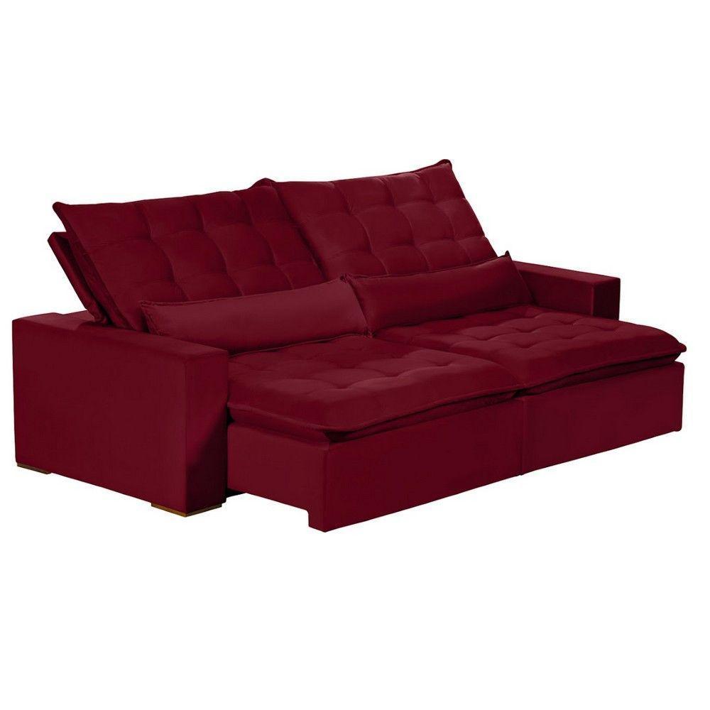 Sofá 6 Lugares 2.90 Mt Retrátil E Reclinável Veludo Vermelho - 8