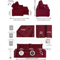 Sofá 6 Lugares 2.90 Mt Retrátil E Reclinável Veludo Vermelho - 17