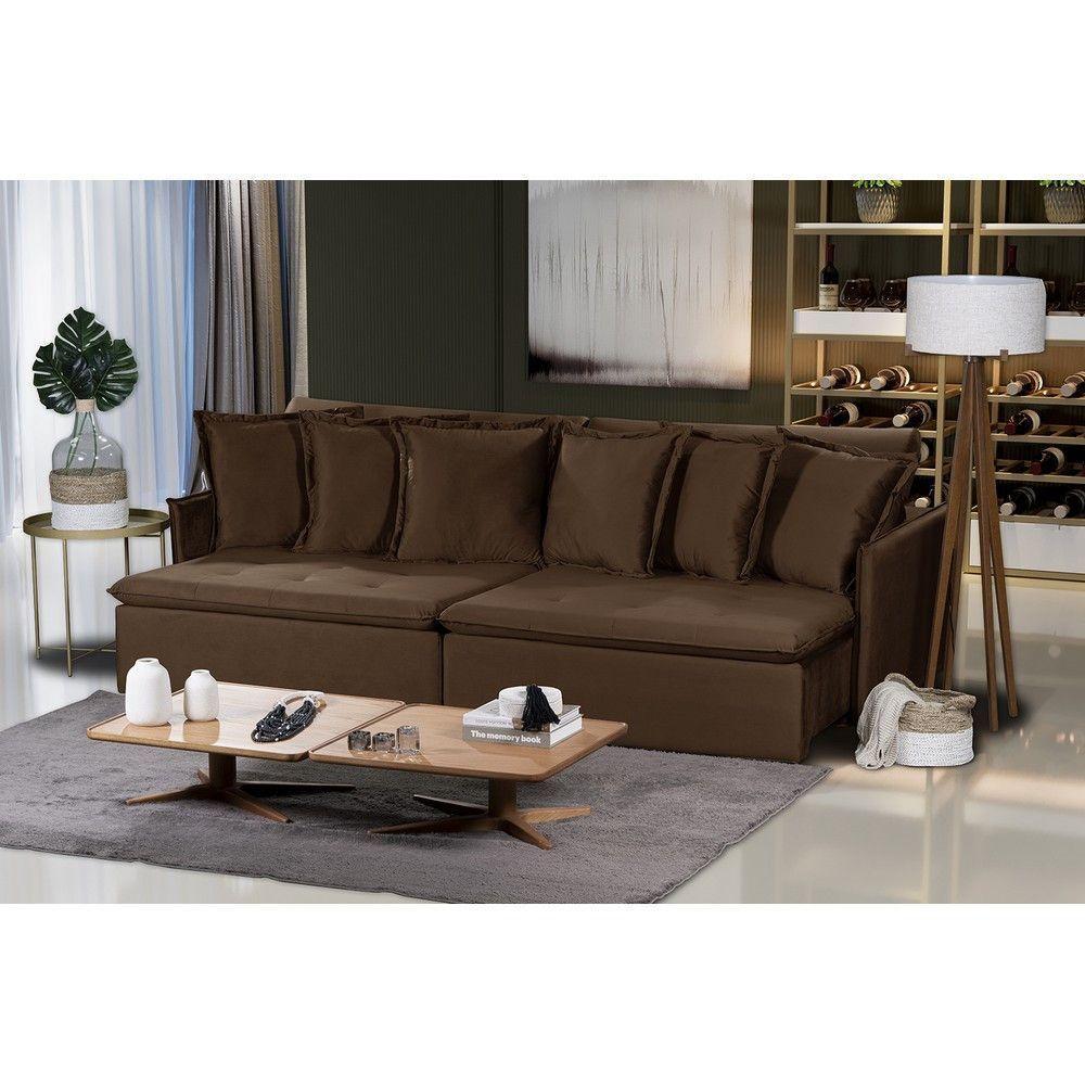 Sofá 5 Lugares Com Molas Retrátil E Reclinável Marrom - 1