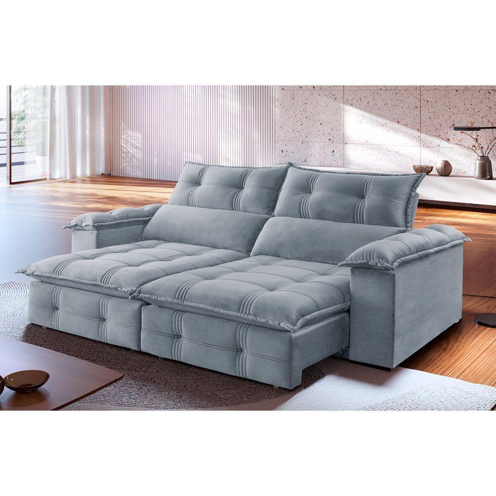 Sofá Retrátil E Reclinável Atlas 2,10m 03 Lugares Txr Prata - 1