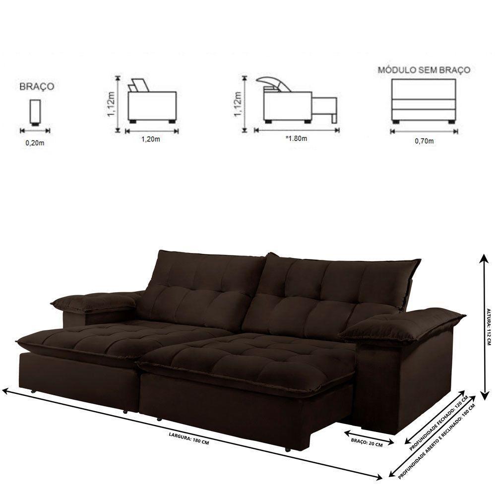 Sofá Retrátil E Reclinável Atlanta 1,80m 02 Lugares Marrom - 2