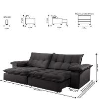 Sofá Retrátil E Reclinável Atlanta 1,80m 02 Lugares Cinza - 7