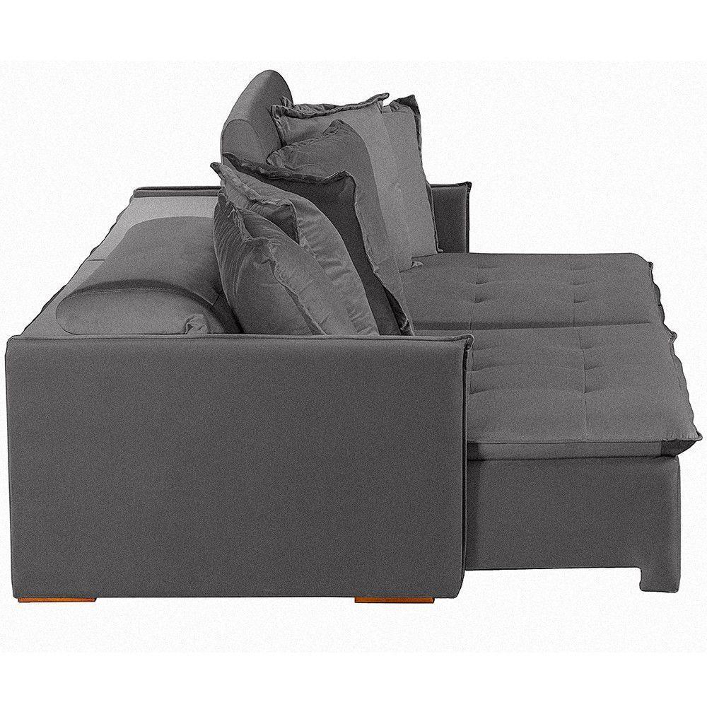 Sofá 6 Lugares 2.90 Mt Com Molas Retrátil E Reclinável Cinza - 5