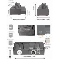 Sofá 6 Lugares 2.90 Mt Com Molas Retrátil E Reclinável Cinza - 2