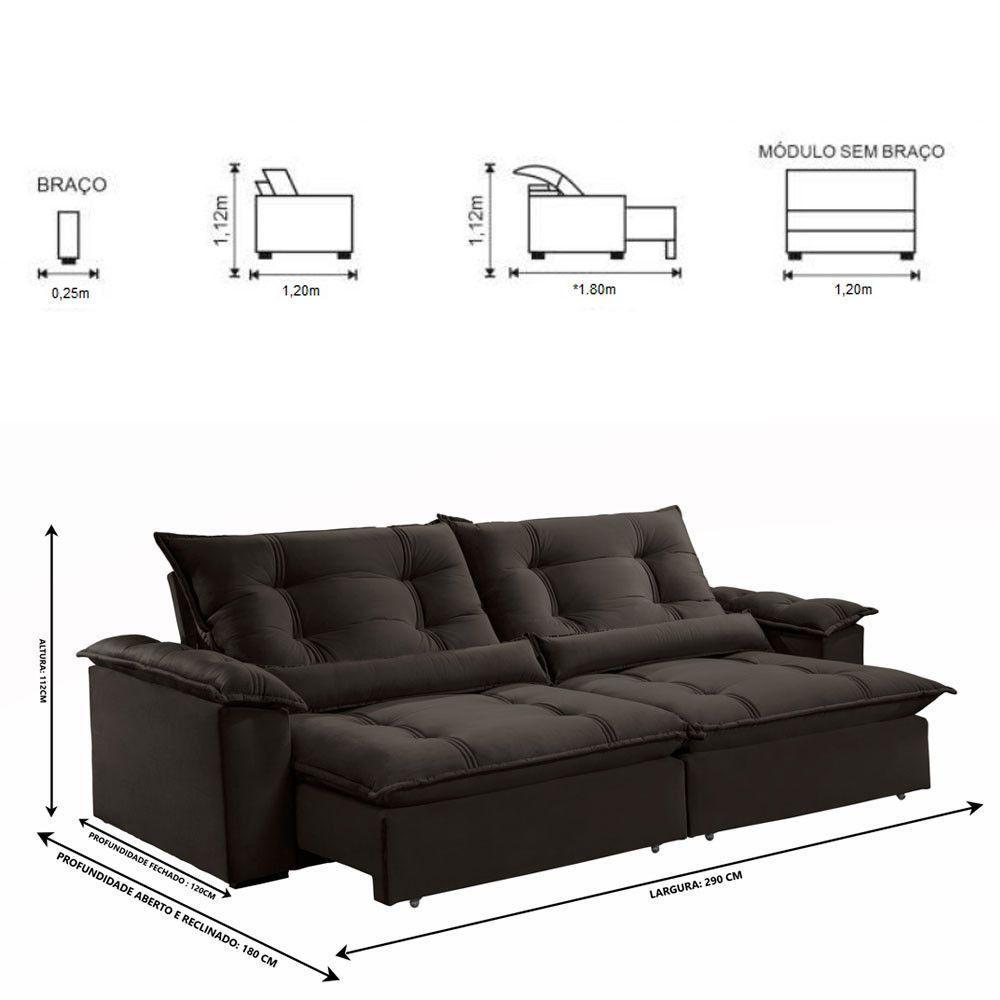 Sofá Retrátil E Reclinável Apolo 2,90m 5 Lugares Marrom - 7