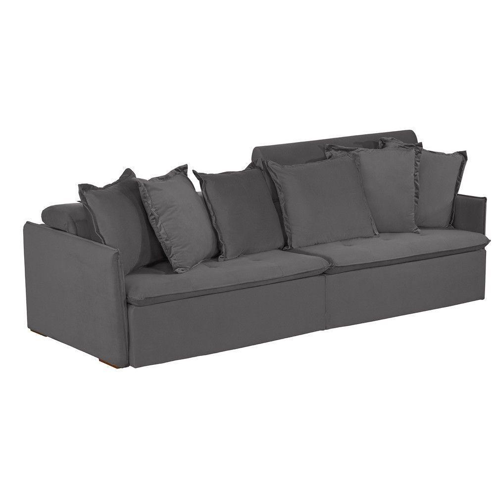 Sofá 5 Lugares 2.90 Mt Com Molas Retrátil E Reclinável Cinza - 9