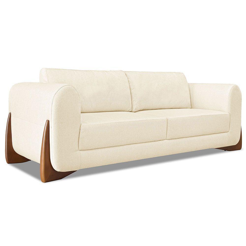 Sofá 2 Lugares 1,60m Lottus Bege Pés Castanho-Pallazio - 1