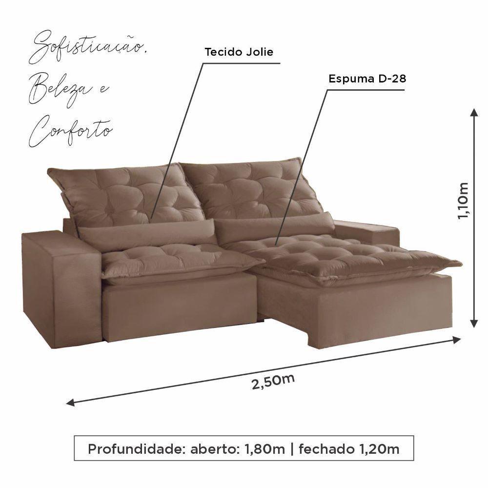 Sofá Retrátil E Reclinável 2.50m Veludo Montano Cappuccino - 4
