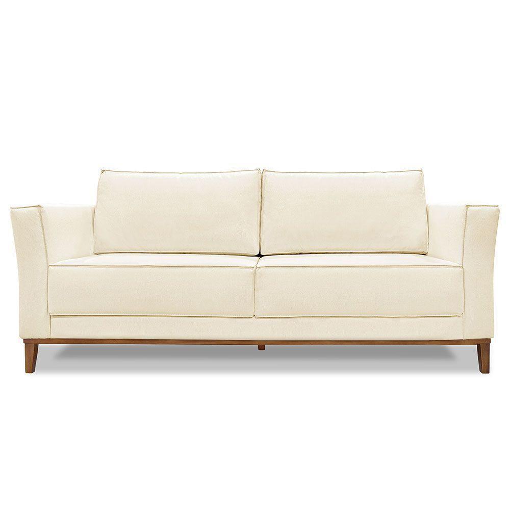 Sofá Living 2 Lugares 1,70M Bege Pés Castanho - 5