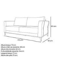 Sofá Living 2 Lugares 1,70M Vega Linho Pés Castanho Cinza - 7