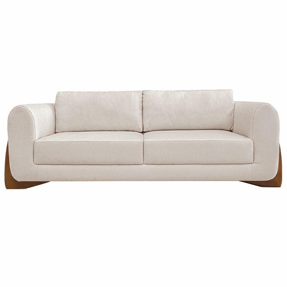Sofá Decorativo 3 Lugares 230cm Pés Em Madeira Buzz Pérola - 3