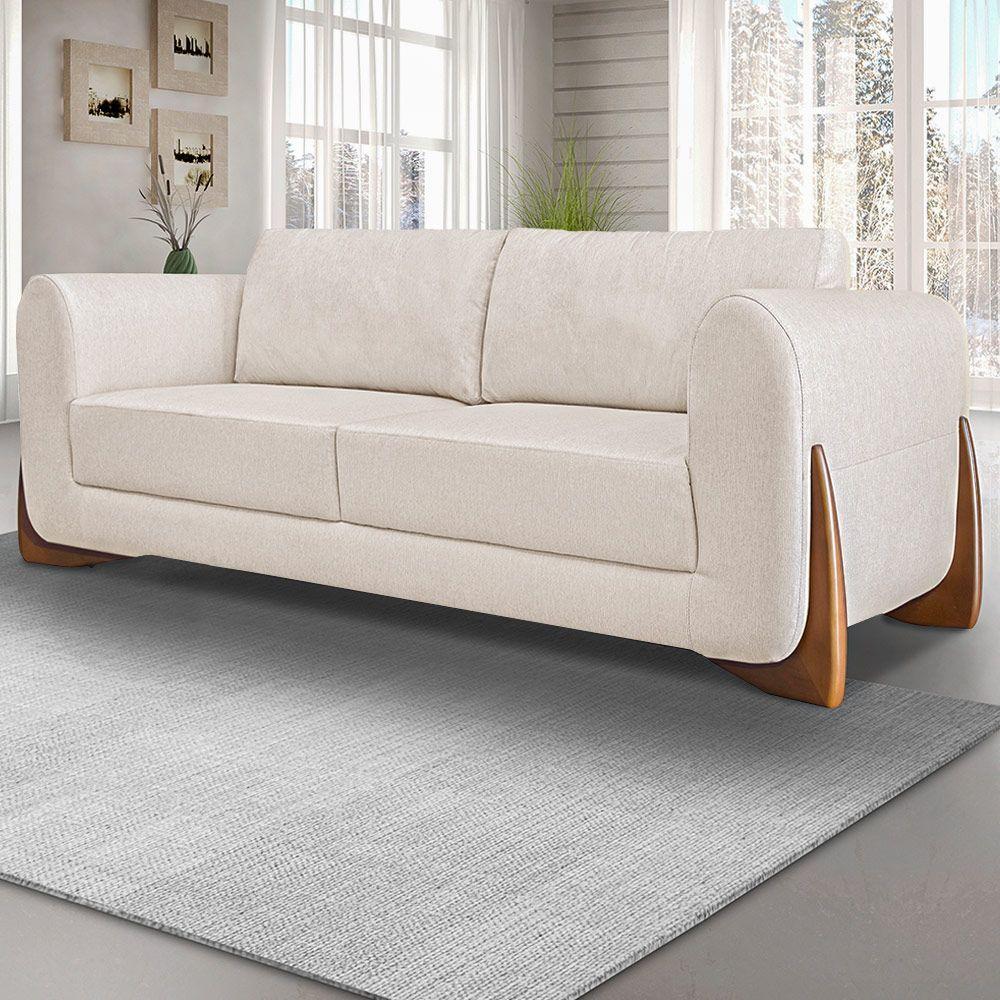 Sofá Decorativo 3 Lugares 230cm Pés Em Madeira Buzz Pérola - 4