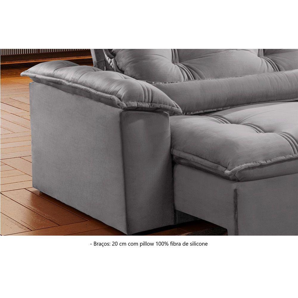Sofá Retrátil E Reclinável Apolo 2,90m 5 Lugares Prata - 8
