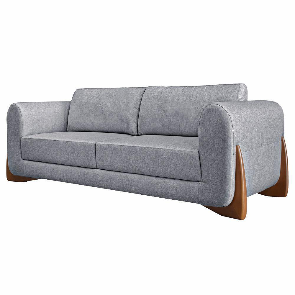 Sofá Decorativo 3 Lugares 250cm Pés Em Madeira Buzz Cinza - 1