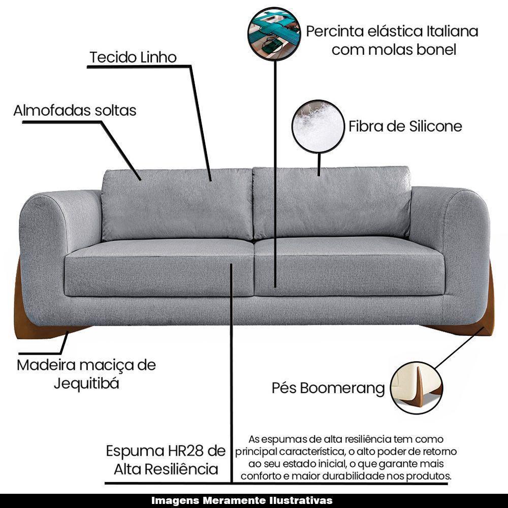 Sofá Decorativo 3 Lugares 250cm Pés Em Madeira Buzz Cinza - 7