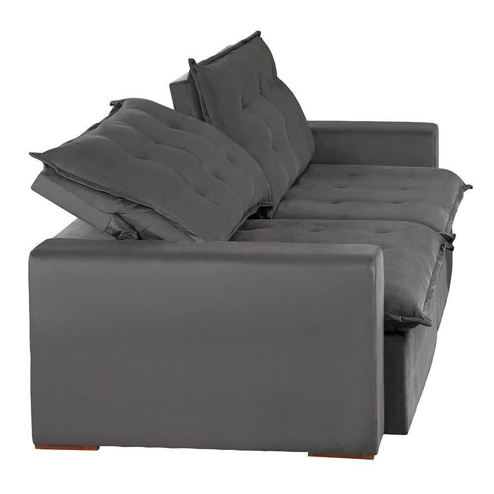 Sofá 6 Lugares 2,90Mt Com Molas Retrátil E Reclinável Cinza - 3