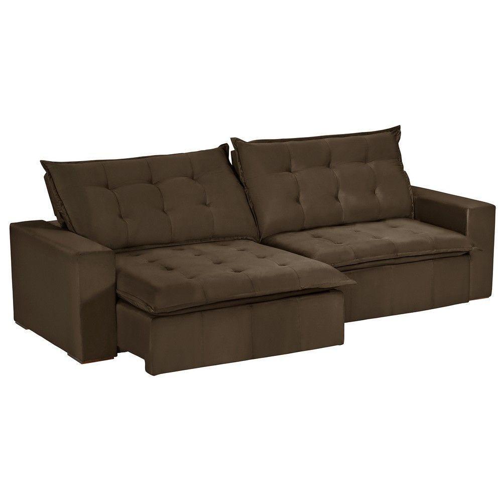 Sofá 6 Lugares 2,90Mt Com Molas Retrátil E Reclinável Marrom - 4