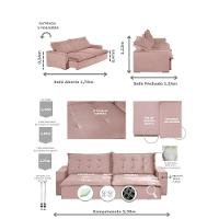 Sofá 6 Lugares 2,90Mt Com Molas Retrátil E Reclinável Rose - 9