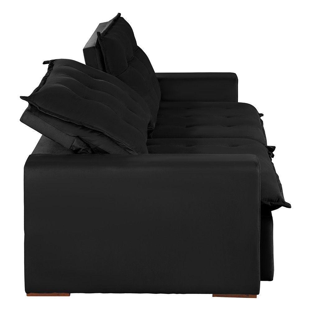 Sofá 5 Lugares 2,50 Mt Com Molas Retrátil E Reclinável Preto - 8