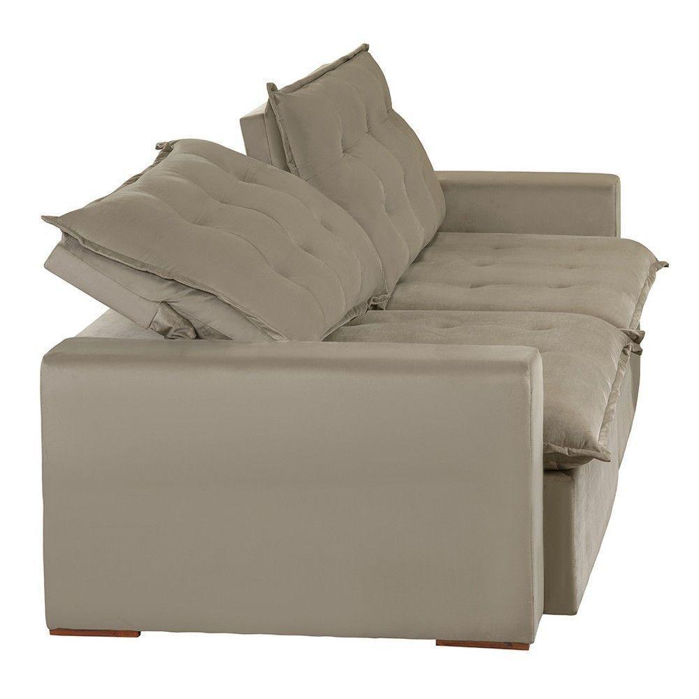 Sofá 5 Lugares 2,50 Mt Com Molas Retrátil E Reclinável Bege - 4